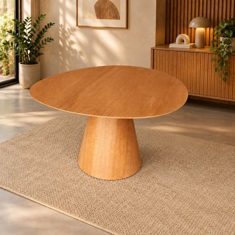 Mesa de Jantar Cone Redonda Laminado em Madeira 120cm Flora Marrom/Castanho Mel