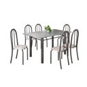 Ver imagem 2 de Conjunto de Mesa Tubular 140cm x 75cm Tampo em Granito Topázio com 6 Cadeiras Iris B Prata/Bege