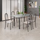 Ver imagem 1 de Conjunto de Mesa Tubular 140cm x 75cm Tampo em Granito Topázio com 6 Cadeiras Iris B Prata/Bege