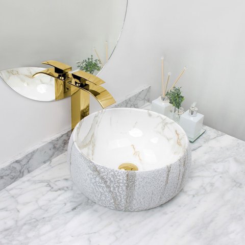 Cuba Pia Cerâmica Apoio Banheiro Lavabo Redonda 39x39cm Luxo - Branca