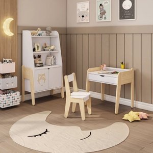 Conjunto Estante com Mesa e Cadeira Infantil Corujinha casatema