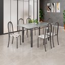 Ver imagem 1 de Conjunto de Mesa Tubular 140cm x 75cm Tampo em Granito Topázio com 6 Cadeiras Iris Prata/Arabesco