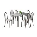 Ver imagem 2 de Conjunto de Mesa Tubular 140cm x 75cm Tampo em Granito Topázio com 6 Cadeiras Iris Prata/Arabesco