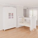 Ver imagem 1 de Conjunto Quarto Infantil 1 Berço Mini Cama Mirelle 1 Guarda-Roupa de Bebê 4 Portas e 2 Gavetas Ariel Branco