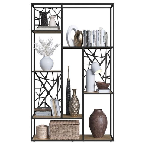 Estante Alta 6 Prateleiras P1057 122 Cm Oak Preto Pp Milani Store