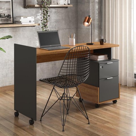 Mesa Escrivaninha Alessa M1 Lukaliam 2 Gavetas Office Amêndoa / Chumbo