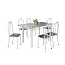 Ver imagem 2 de Conjunto de Mesa Tubular 140cm x 75cm Tampo em Granito Topázio com 6 Cadeiras Iris Branco/Preto
