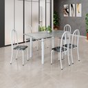 Ver imagem 1 de Conjunto de Mesa Tubular 140cm x 75cm Tampo em Granito Topázio com 6 Cadeiras Iris Branco/Preto