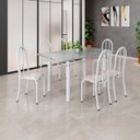 Ver imagem 1 de Conjunto de Mesa Tubular 140cm x 75cm Tampo em Granito Topázio com 6 Cadeiras Iris Branco/Bege