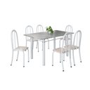 Ver imagem 2 de Conjunto de Mesa Tubular 140cm x 75cm Tampo em Granito Topázio com 6 Cadeiras Iris Branco/Bege