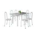Ver imagem 2 de Conjunto de Mesa Tubular 140cm x 75cm Tampo em Granito Topázio com 6 Cadeiras Iris Branco/Arabesco