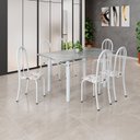 Ver imagem 1 de Conjunto de Mesa Tubular 140cm x 75cm Tampo em Granito Topázio com 6 Cadeiras Iris Branco/Arabesco