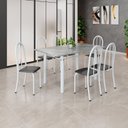 Ver imagem 1 de Conjunto de Mesa Tubular 140cm x 75cm Tampo em Granito Topázio com 6 Cadeiras Iris Branco/Preto