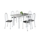 Ver imagem 2 de Conjunto de Mesa Tubular 140cm x 75cm Tampo em Granito Topázio com 6 Cadeiras Iris Branco/Preto