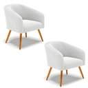 Ver imagem 1 de Kit 2 Poltronas Stella Bouclê Off White Pés Palito Castanho - D'Rossi