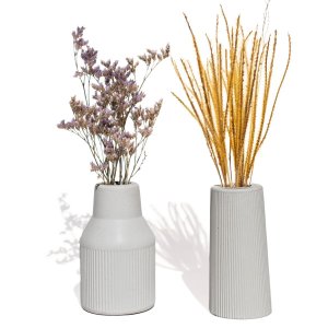 Vaso Decorativo Garrafa Conjunto 2 Pçs Artesanal com Flor Seca - Cinza