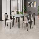 Ver imagem 1 de Conjunto de Mesa Tubular 140cm x 75cm Tampo em Granito Topázio com 6 Cadeiras Iris B Bege/Preto