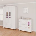 Ver imagem 1 de Conjunto de Quarto Infantil 1 Cômoda 4 Gavetas 1 Guarda-Roupa de Bebê 4 Portas e 2 Gavetas Ariel Branco