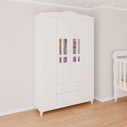 Conjunto de Quarto Infantil 1 Cômoda 4 Gavetas 1 Guarda-roupa de Bebê 4 Portas e 2 Gavetas Ariel - 17