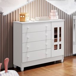 Conjunto de Quarto Infantil 1 Cômoda 4 Gavetas 1 Guarda-roupa de Bebê 4 Portas e 2 Gavetas Ariel - 7
