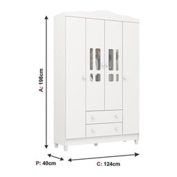 Conjunto de Quarto Infantil 1 Cômoda 4 Gavetas 1 Guarda-roupa de Bebê 4 Portas e 2 Gavetas Ariel - 12