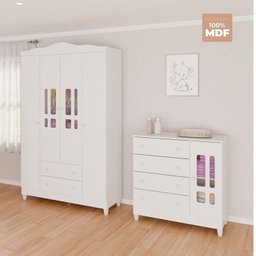 Conjunto de Quarto Infantil 1 Cômoda 4 Gavetas 1 Guarda-roupa de Bebê 4 Portas e 2 Gavetas Ariel - 4