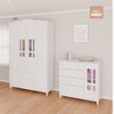 Ver imagem 4 de Conjunto de Quarto Infantil 1 Cômoda 4 Gavetas 1 Guarda-Roupa de Bebê 4 Portas e 2 Gavetas Ariel Branco