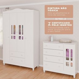 Conjunto de Quarto Infantil 1 Cômoda 4 Gavetas 1 Guarda-roupa de Bebê 4 Portas e 2 Gavetas Ariel - 3