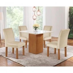 Conjunto de Mesa de Jantar Dakota 90x90cm Tampo de Vidro com 4 Cadeiras Napoles Cel Móveis Cinamomo - 1