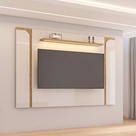 Painel para TV até 75 Polegadas com LED 180CMX136CM Prateleira Maresias Bege