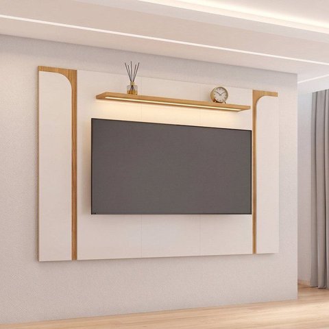 Painel para TV até 75 Polegadas com LED 180CMX136CM e Prateleira Maresias Bege