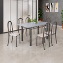 Ver imagem 1 de Conjunto de Mesa Tubular 140cm x 75cm Tampo em Granito Ocre com 6 Cadeiras Iris B Prata/Bege