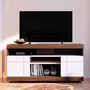 Ver imagem 1 de Rack para Sala de Estar TV 47 pol com Rodízios Raya C04 Nogueira Real Off White - Lyam Decor