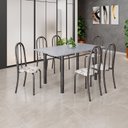 Ver imagem 1 de Conjunto de Mesa Tubular 140cm x 75cm Tampo em Granito Ocre com 6 Cadeiras Iris B Prata/Arabesco