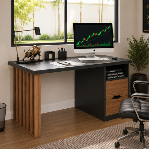 Mesa Escrivaninha para Home Office e Estudos Florence 2 Gavetas 142,2cm Nogal e Preto Marrom Artany