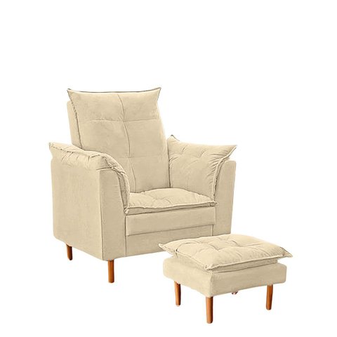 Poltrona Amamentar Ergonômica com Puff em Suede - Meu Estofado:bege Conce