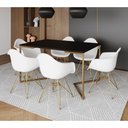 Ver imagem 1 de Mesa Jantar Industrial Preta 137X90Cm Base V Com 6 Poltronas Daw Brancas Base Dourada Cor: Preto