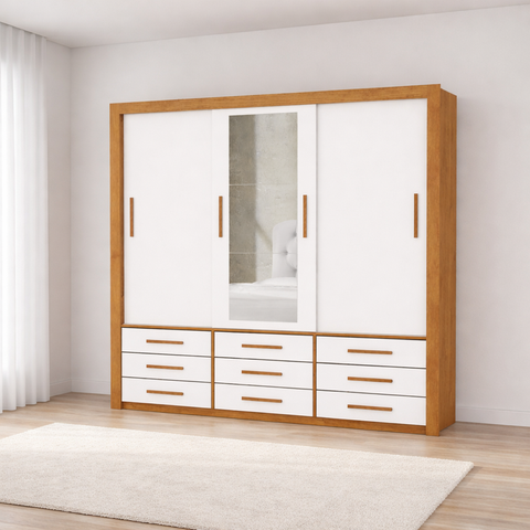 Guarda Roupa Espelho 3 Portas 9 Gavetas Imperium -grand Line