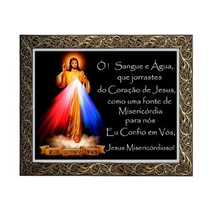 Quadro Jesus Misericordioso com Oração Moldura Luxo 55 cm x 45 cm