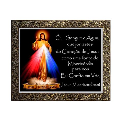 Quadro Jesus Misericordioso com Oração Moldura Luxo 55 cm x 45 cm