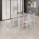 Ver imagem 1 de Conjunto de Mesa Tubular 140cm x 75cm Tampo em Granito Ocre com 6 Cadeiras Iris B Branco/Bege