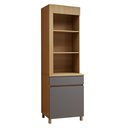 Ver imagem 2 de Paneleiro Torre Angular 1 Porta 1 Gaveta 65cm 100% MDF Realeza Premium Cinza/Carvalho/Titânio