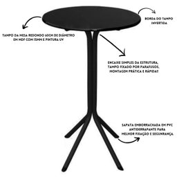 Mesa Bistrô Alto Preto com Tampo Redondo Preto - 5