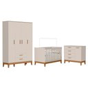 Ver imagem 1 de Dormitório Infantil Flip Guarda Roupa 4 Portas, Cômoda 1 Porta e Berço Areia Fosco - Reller Mó