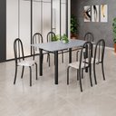 Ver imagem 1 de Conjunto de Mesa Tubular 140cm x 75cm Tampo em Granito Ocre com 6 Cadeiras Iris B Preto/Bege