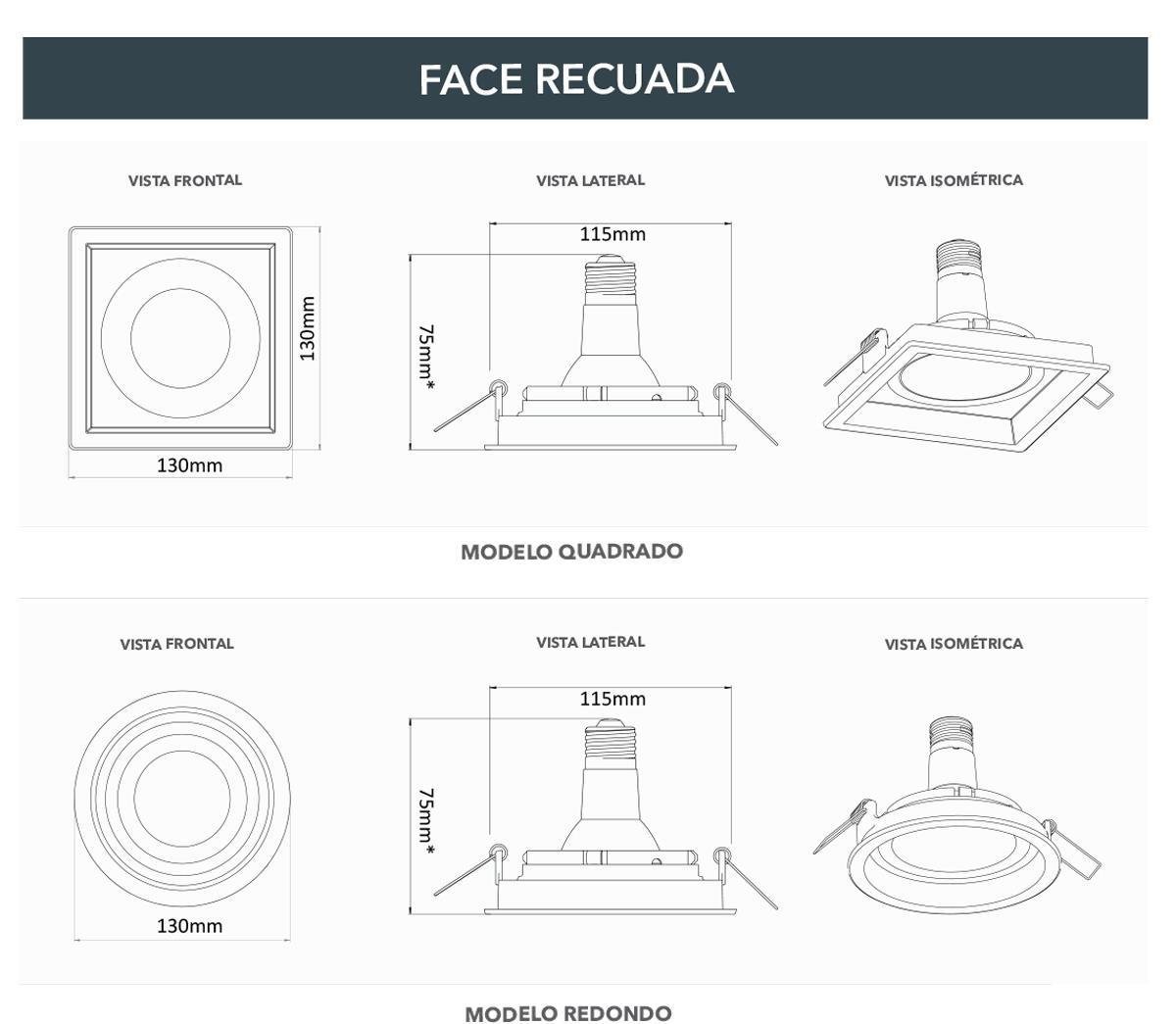Kit 20 Spot Embutir Recuado Par20 Bco+Lâmpada Led 4,8W 2700K - 5
