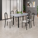 Ver imagem 1 de Conjunto de Mesa Tubular 140cm x 75cm Tampo em Granito Ocre com 6 Cadeiras Iris B Preto/Arabesco