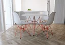 Ver imagem 1 de Conjunto Sala de Jantar Eames de Ferro Cobre Tampo Redondo 110cm Branco 4 Cadeiras Brancas