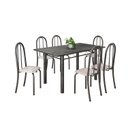 Ver imagem 2 de Conjunto de Mesa Tubular 140cm x 75cm Tampo em Ardósia Indiano com 6 Cadeiras Iris B Prata/Bege