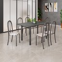 Ver imagem 1 de Conjunto de Mesa Tubular 140cm x 75cm Tampo em Ardósia Indiano com 6 Cadeiras Iris B Prata/Bege